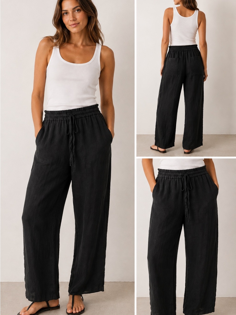 Wide-Leg Black Drawstring Pants